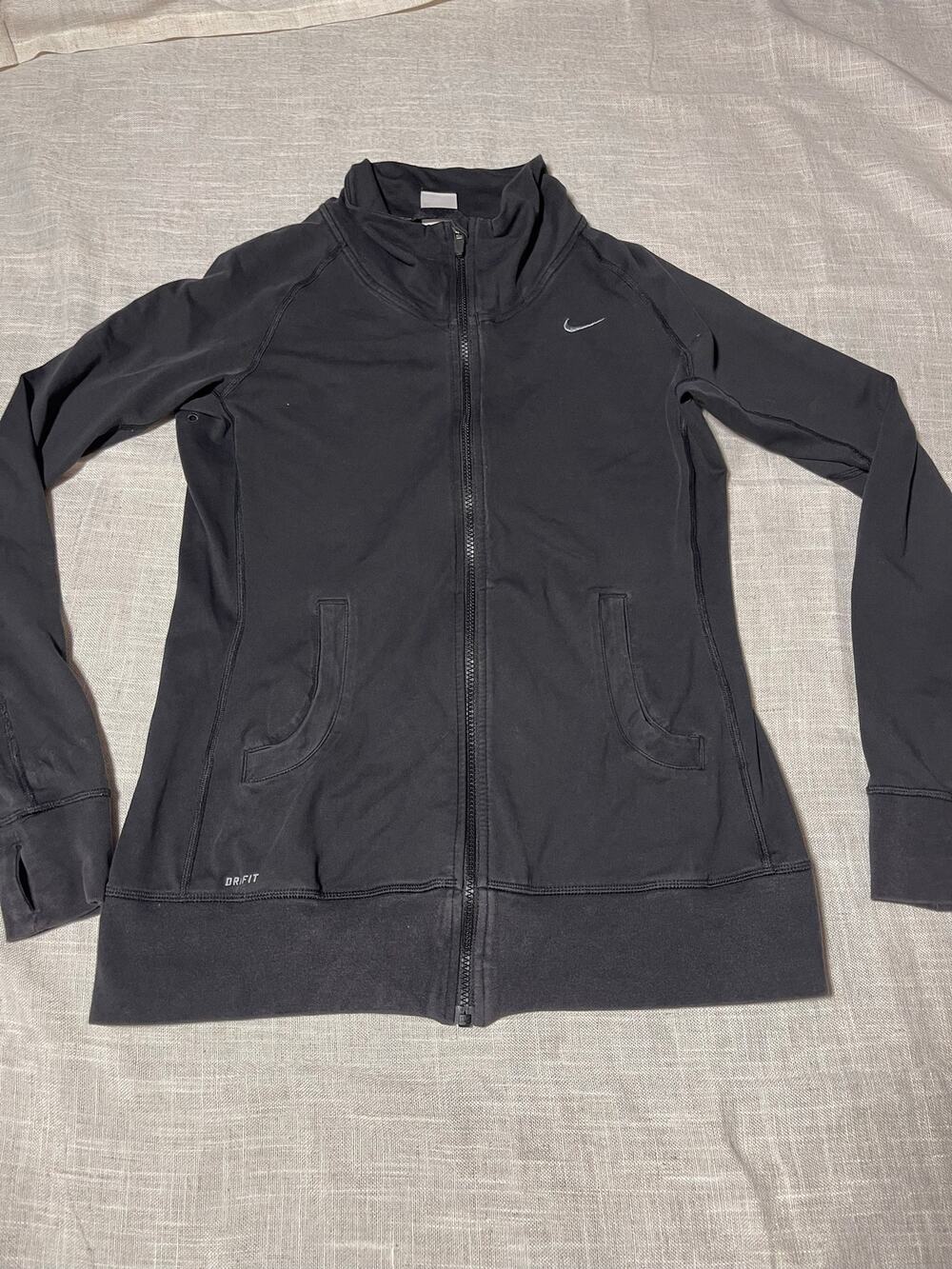 Nike Dri-FIT Black Full Zip Athletic Jacket Women’s Large Thumbholes